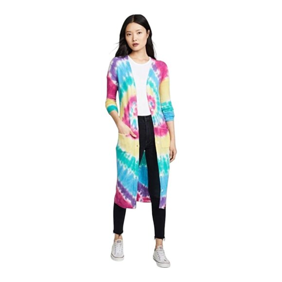 Autumn Cashmere 100% Cashmere Tie Dye Maxi Cardigan in Bright Multi Women's M - Picture 3 of 13